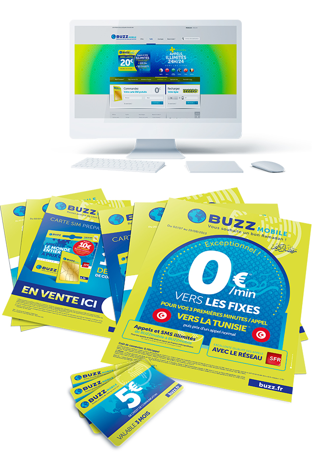 Conception et développement site web, création de flyers Buzz Mobile